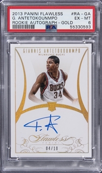 2013-14 Panini Flawless Gold “Rookie Autograph” #RA-GA Giannis Antetokounmpo Signed Rookie Card (#04/10) - PSA EX-MT 6